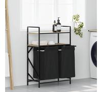 Laundry Basket 2-Compartment Black Steel Sonoma Oak 67x33x97cm Polyester Compact