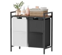 Laundry Basket 2 Compartments, Double Laundry Hamper,Laundry Sorter with Shelf and 2 Pull-Out Removable Bags, Laundry Bin,Large Washing Basket for Laundry Room, Bedroom, Bathroom,Black+White