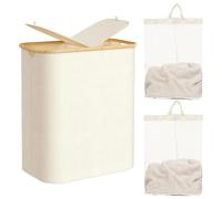 Laundry Basket 2 Compartments with Lid150L,Large Laundry Hamper with Removable and Washable Inner Bags,Collapsible Clothes Hampers for Bedroom, Bathroom, Dorm, Laundry Room