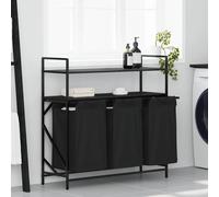 Laundry Basket 3-Compartment Black Oak Steel Frame Fabric Bags 99x33x97cm Sturdy