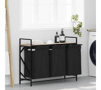 Laundry Basket 3-Compartment Black Steel Frame Sonoma Oak Shelf 99x33x77cm bags