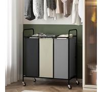 Laundry Basket 3 Compartments, 120L Laundry Hamper with Pull-Out Removable Bags & Lockable Wheels, Clothes Sorter with Metal Frame, Wash Basket for Bedroom Bathroom Dorm 73W x 40D x 88H cm