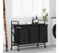 Laundry Basket 99x33x82cm Steel Frame Smoked Oak Shelf Black Polyester Bags Set