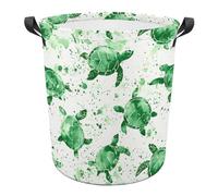 Laundry Basket Animal Green Turtle Pattern Washing Basket Durable Dirty Clothes Hamper Waterproof Round Laundry Hamper For Home Room Bathroom