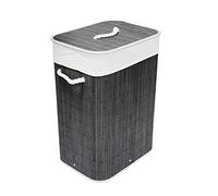Laundry Basket Bamboo Anthracite Foldable with Cover Lid Hanging Handle 40 x 30 cm Height 57 cm