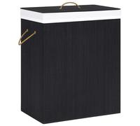 Laundry Basket Bamboo Black 52x32x62.5cm Woven Fabric Collapsible 100L 2-Section