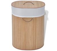 Laundry Basket Bamboo Brown 35x60cm Round Removable Liner Handle Foldable Home.
