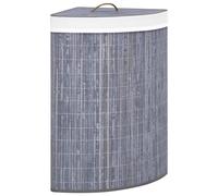 Laundry Basket Bamboo Grey 52.3x37x65cm Woven Fabric Collapsible 60L Fold Hamper