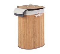 Relaxdays Bamboo Laundry Basket, Oval, 46 L, Folding Hamper with Lid, Bathroom & Bedroom, HWD: 55 x 42 x 32 cm, Natural
