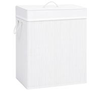 Laundry Basket Bamboo White Removable Liner Handles Collapsible 43.5x33.5x65.5cm