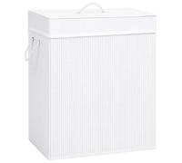 Laundry Basket Bamboo & Woven Fabric 100L Collapsible Handles White 52x32x62.5cm