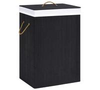 Laundry Basket Bamboo Woven Fabric Black 40x30x60cm Foldable Liner Portable Tidy