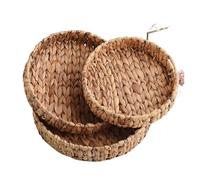 Laundry Basket Basket Handwoven Fruit Tea Snack Bread Basket Cosmetic Round Storage Box Water Weaving Bamboo Tray for home use(13CM Bamboo weavn)