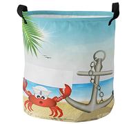 Laundry Basket Beach Crab Nautical Anchor Storage Baskets Large Foldable Laundry Baskets, For Blanket, Room, Bedroom, 60L