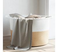 Laundry Basket Beige White Ø55 x36cm Woven Cotton Rope Foldable Durable Handy XL