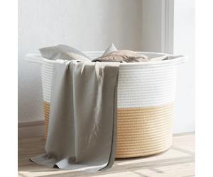 Laundry Basket Beige White Ø55 x36cm Woven Cotton Rope Foldable Durable Handy XL