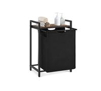 VASAGLE Laundry Basket, Laundry Hamper, Pull-Out and Removable Liner Bag, Shelf, Metal Frame, 65 L, 50 x 33 x 72 cm, Ink Black and Rustic Brown BLH101B01