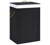 Laundry Basket Black Bamboo Removable Woven Liner 40x30x60cm Large Portable Bin