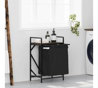 Laundry Basket Black Steel Frame Smoked Oak Shelf 50x33x77 cm Polyester Pull-Out