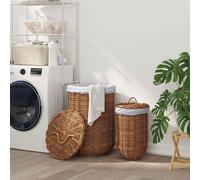 Laundry basket Brown Kubu Rattan with Lid & Handles Ø42x60cm/Ø30x45cm Indoor use