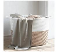 Laundry Basket Brown/White 55x36cm Woven 60% Cotton 40% Polyester Foldable Large