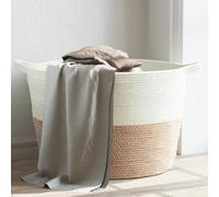 Laundry Basket Brown & White Ø60x36 cm Woven Cotton Rope Foldable with Handles.