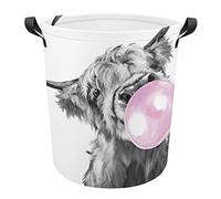 Laundry Basket Bubble Gum Highland Cow Black And White Bin For Clothes Washing Waterproof Laundry Bin Folding Washing Storage Bin, For Laundry Bedroom, Living Room, Utility Room