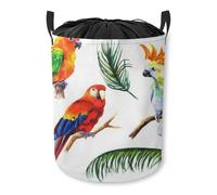 Laundry Basket,Clothes Hamper,Tropic Africa Birds Parrots Watercolor Wild Nature Beach Botanical Brazil Bright Bud Plant,Waterproof Laundry Bag with Padded Handles Dirty Clothes Sorter Basket