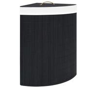 Laundry Basket Corner Bamboo 60 L Black 52.3x37x65cm Collapsible Removable Liner