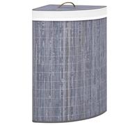Laundry Basket Corner Bamboo Grey 60L Woven Liner Handle Collapsible 52x37x65cm