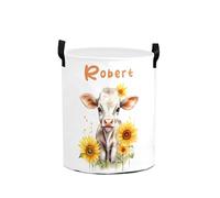 Laundry Basket Cow Baby Laundry Basket for Girls Boys Women Personalised Name Laundry Hamper Custom Waterproof Collapsible Dirty Clothes Storage Toys Dolls Large Organizer
