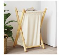 Laundry Basket Cream White Bamboo & Cotton-Blend Fabric 41.5x36x63.5 cm Foldable