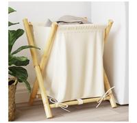 Laundry Basket Cream White Bamboo/Cotton-Polyester Foldable 45x55x63.5cm Compact