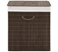 Laundry Basket Dark Brown Bamboo Woven Fabric 52x32x60cm Fold-up Hamper With Lid