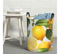 Laundry Basket for Bathroom Yellow Lemon Laundry Hamper with Handles Waterproof Storage Basket for Dirty Clothes Circular Lightweight Organizer Basket Dirty Clothes Hamper for Bedroom