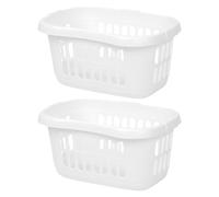 Laundry Basket for Linen & Clothes - 60L Large Plastic Washing Basket with Handles - Easy to Carry Laundry Hamper - Oval Wash Bin for Home, Bathroom & Utility Room (2, White)