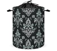 Laundry Basket Freestanding Laundry Hamper Large Damask Pattern Laundry Basket with Fixed Drawstring Collapsible Dirty Clothes Hamper Storage Bag for Bedroom
