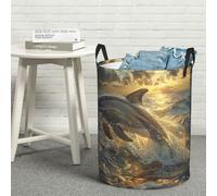 Laundry Basket Freestanding Laundrys Hamper Dolphin in The Ocean Laundry Baskets Dirty Clothes Hamper for Laundrys Circular Storage Basket Collapsible Storage Bag for Bedroom