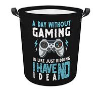 Laundry Basket Funny Gaming Quote Dirty Clothes Hamper 34x42cm,Round Clothes Storage Basket Fashion Washing Basket Durable For Toys Storage Bedroom Kids Room
