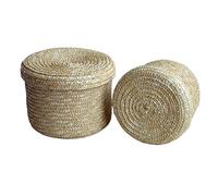 Laundry Basket Grass Hand-woven Storage Basket With Lid Weaving Snack Sundries Cosmetics Storage Box Household Storage for home use(D 14CM)
