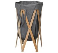 Laundry Basket Grey 42x70cm Poplar Wood Frame Canvas Bag Foldable Removable Fold