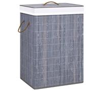 Laundry Basket Grey Bamboo 40x30x60cm 72L Collapsible Double-Section Hamper Lid