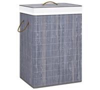 Laundry Basket Grey Bamboo 40x30x60cm Removable Liner Collapsible Handles Large