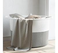 Laundry Basket Grey & White 55x36cm Woven Cotton-Blend Foldable Storage for Home