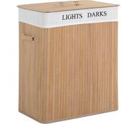 Laundry Basket Hamper Twin Compartment Lights Darks Clothes Wooden Lid Storage