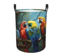 Laundry Basket Hamper with Handles Collapsible Tall Laundry Bag Waterproof Laundry Hamper Round Washing Bin Colorful Parrot Birds Clothes Bag Large Dirty Clothes Hamper for Family Small