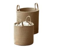 Laundry Basket Handmade Woven Dirty Laundry Basket Foldable Cosmetic Storage Bucket Handle Cotton Linen Storage Baskets Clothes for home use(Yellow cotton large)