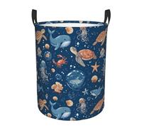 Laundry Basket Jellyfishes Turtle Pattern Washing Basket Fashion Round Laundry Hamper Storage Dirty Clothes Hamper For Bathroom Room Bedroom