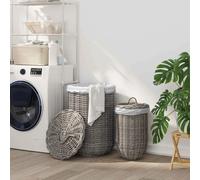 Laundry Basket Kubu rattan grey with lid Ø42x60cm belacu liner built-in handles