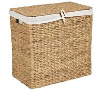 Beliani Laundry Basket Natural Water Hyacinth Round Hamper 2-Compartment | Wood, Handmade, Does Not Require Assembly, 30 x 50 cm